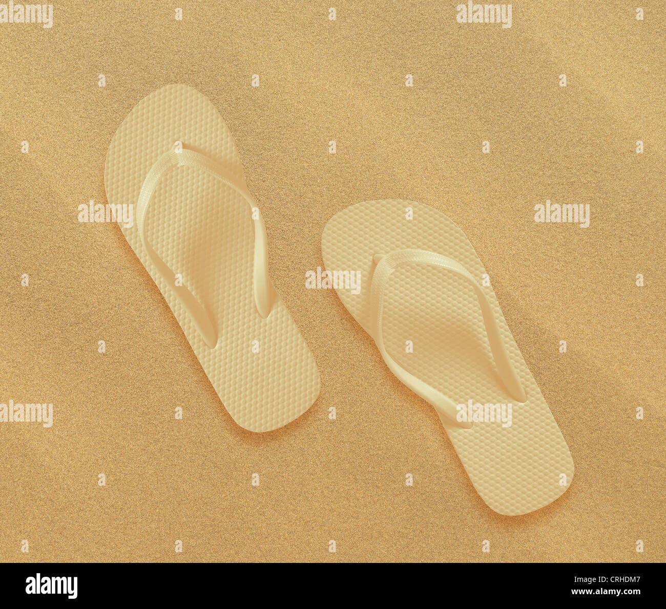 a pair of flip flops on the beach sand, Summer back concept Stock Photo ...
