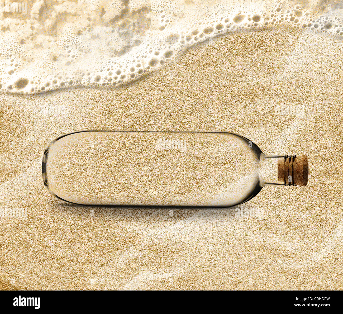 empty Bottle in the beach sand with copy space to add your message