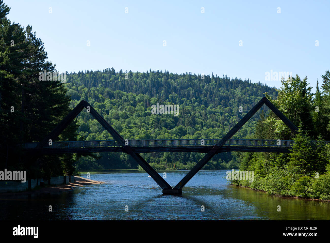 Wooden bridge in Mauricie Park in Quebec, Canada Stock Photo