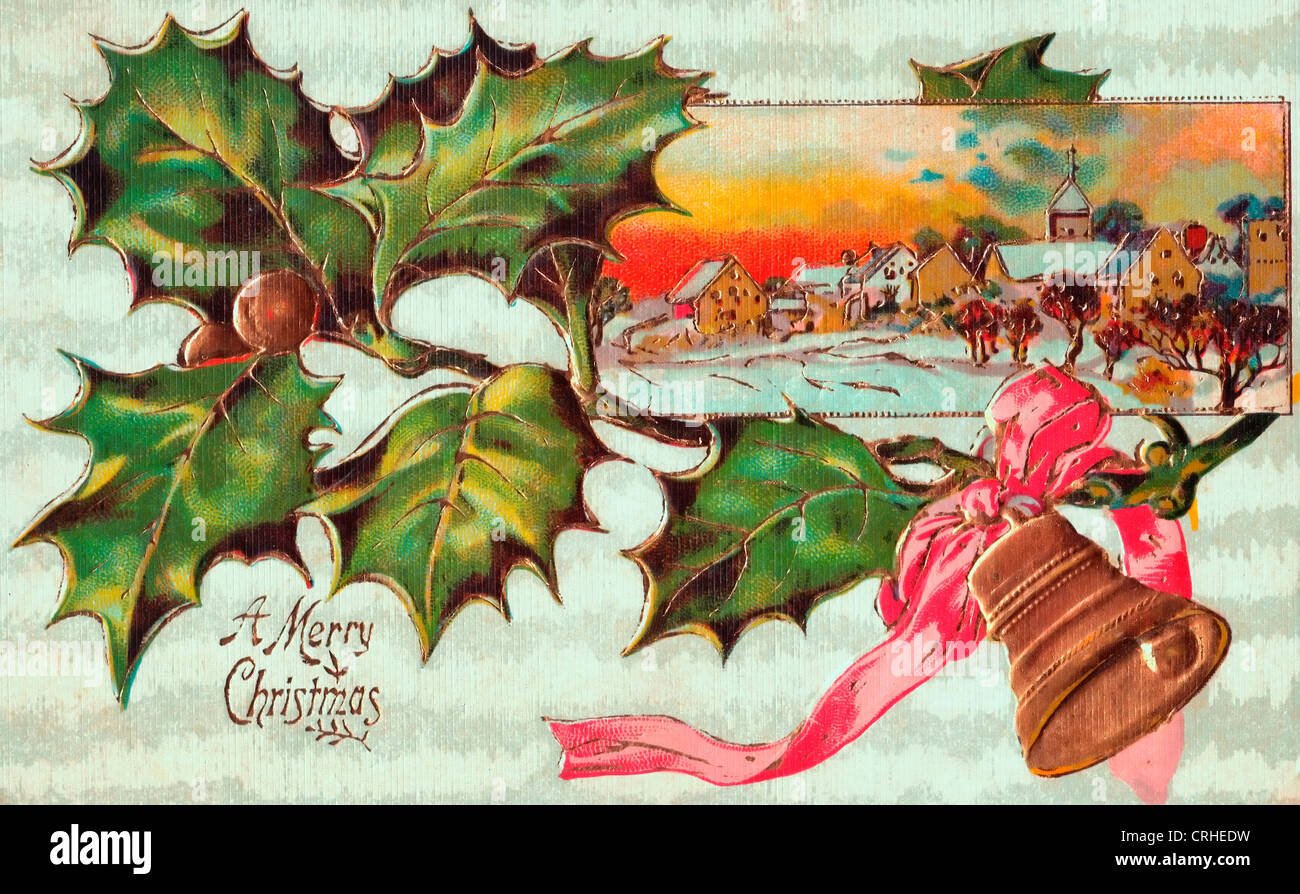 A Merry Christmas - Vintage Card Stock Photo