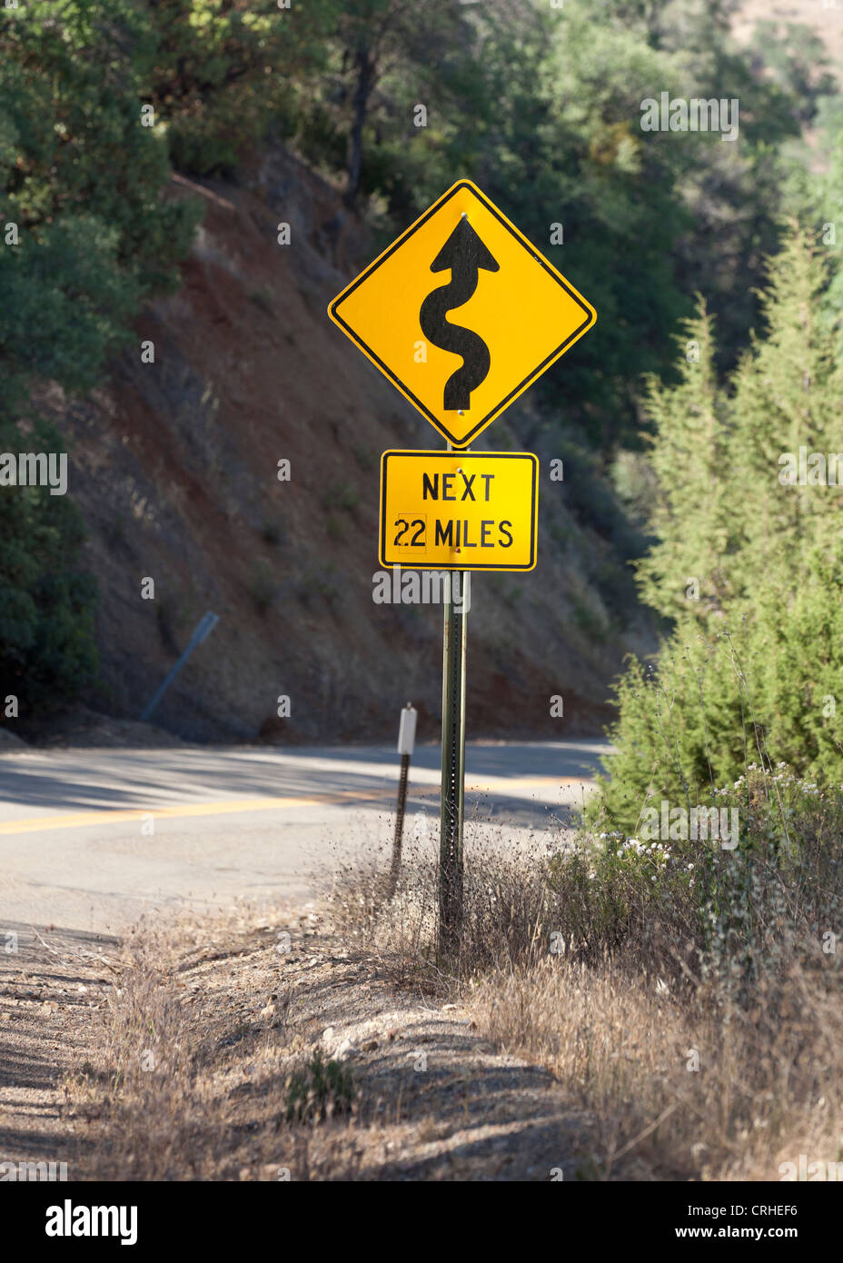 Curvy road ahead sign Stock Photo