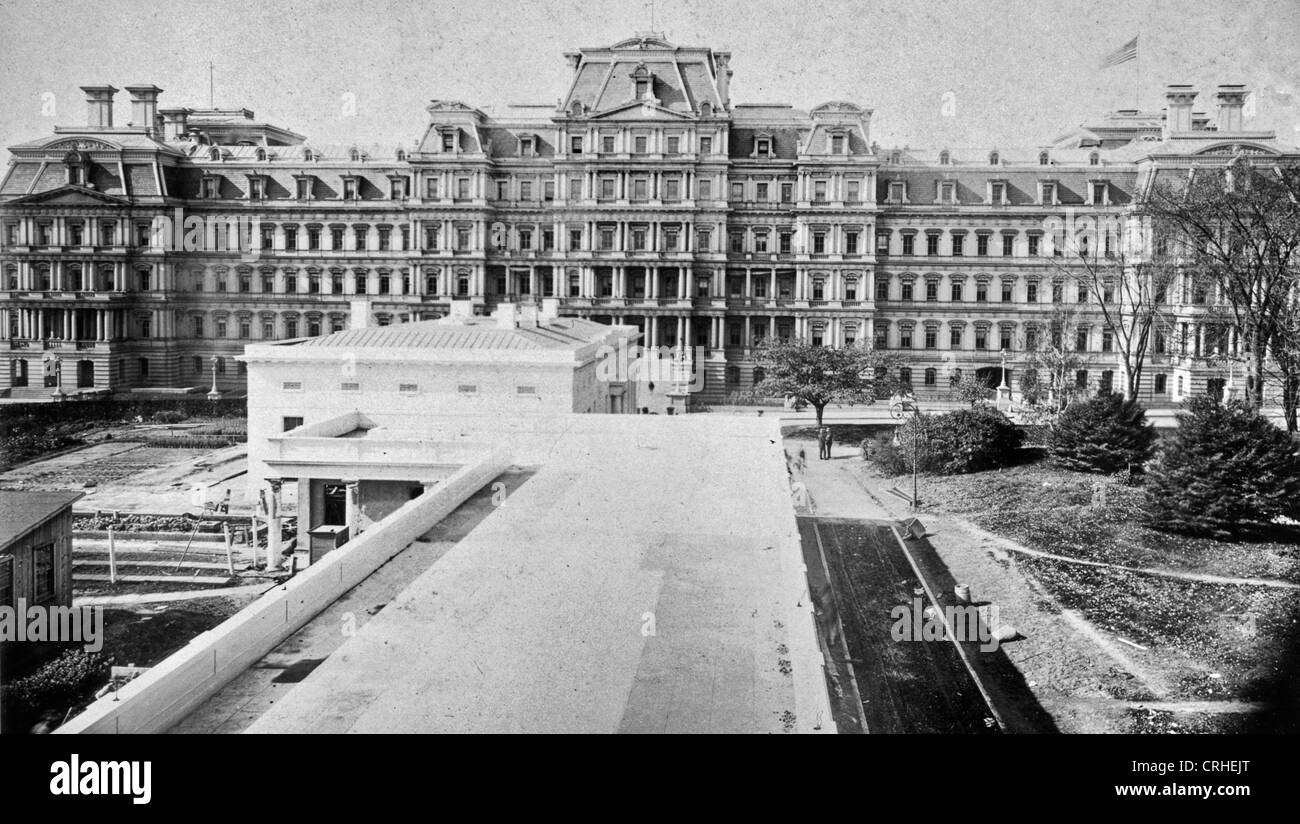 View from White House window showing Grand Esplanade and new Executive Office, Washington DC,  circa 1902 Stock Photo