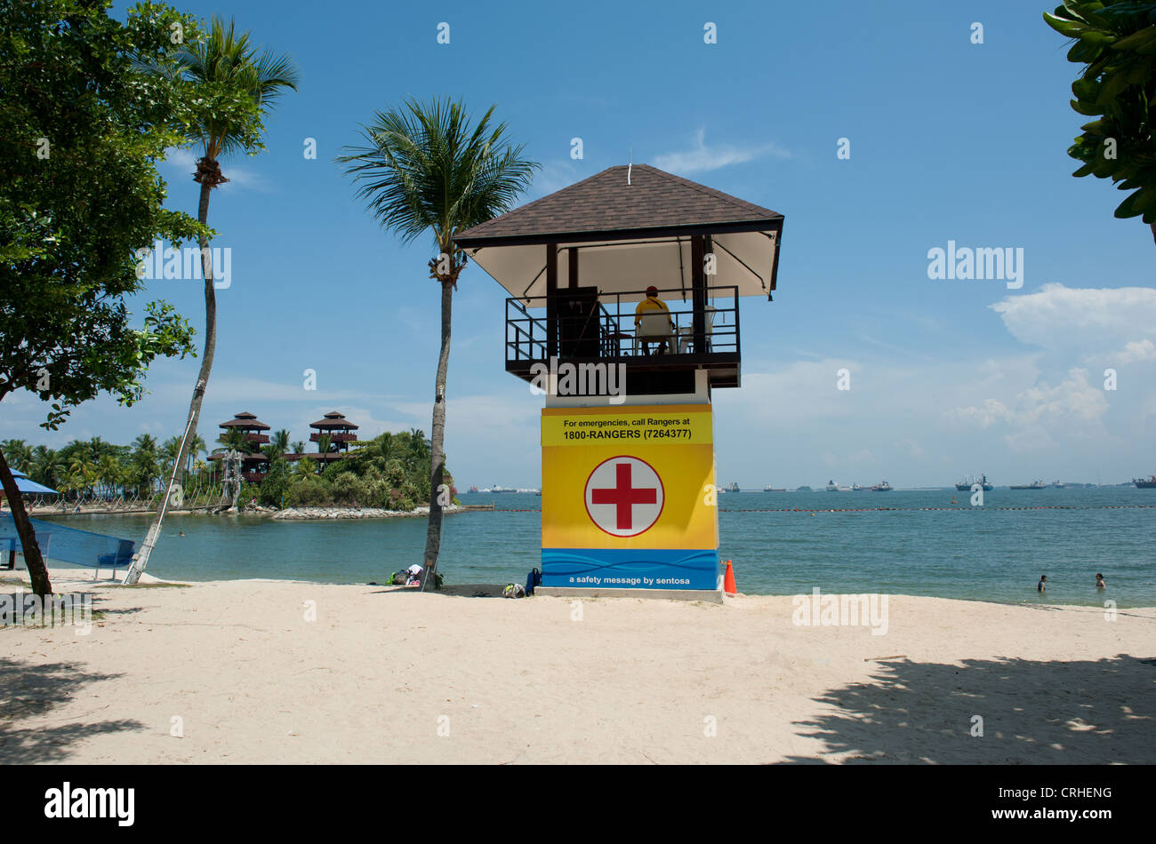 Life saver's post at Palawan beach on Sentosa island, Singapore, Asia Stock Photo