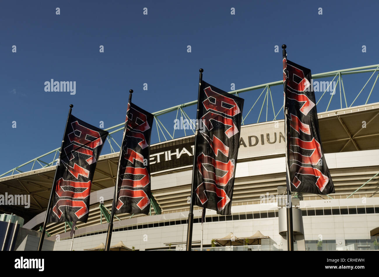 Flags for an AC/DC concert outside the Etihad Stadium in Melbourne ...