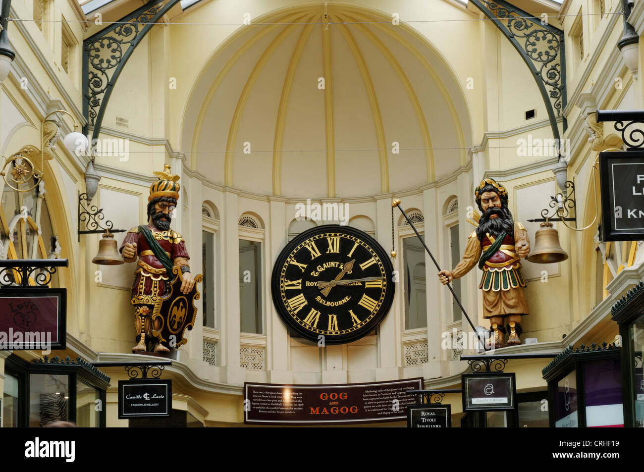 Sculptures of Gog and Magog Inside Royal Arcade in Melbourne, Australia Stock Photo