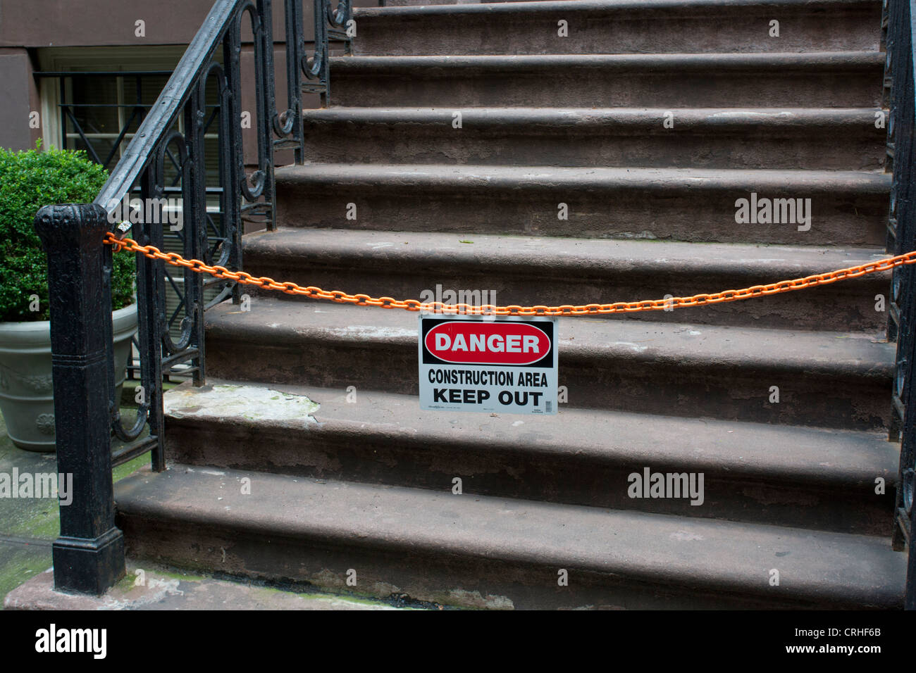 An old brownstone house in Greenwich Village being restored Stock Photo