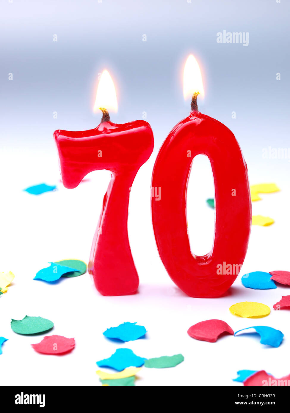 Birthday-anniversary candles showing Nr. 70 Stock Photo