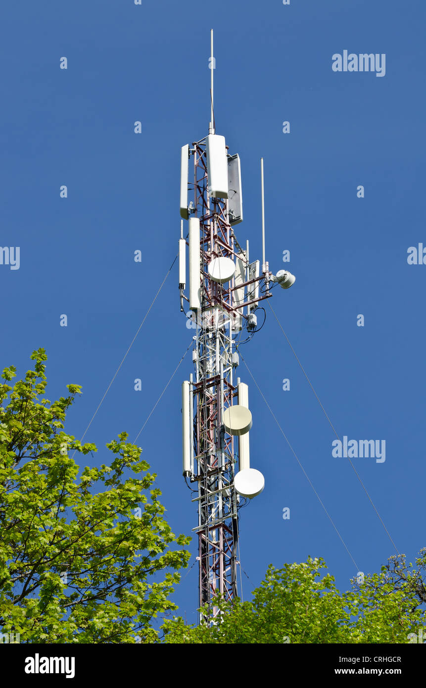 Modern antenna equipment for mobile communications in the sky Stock Photo