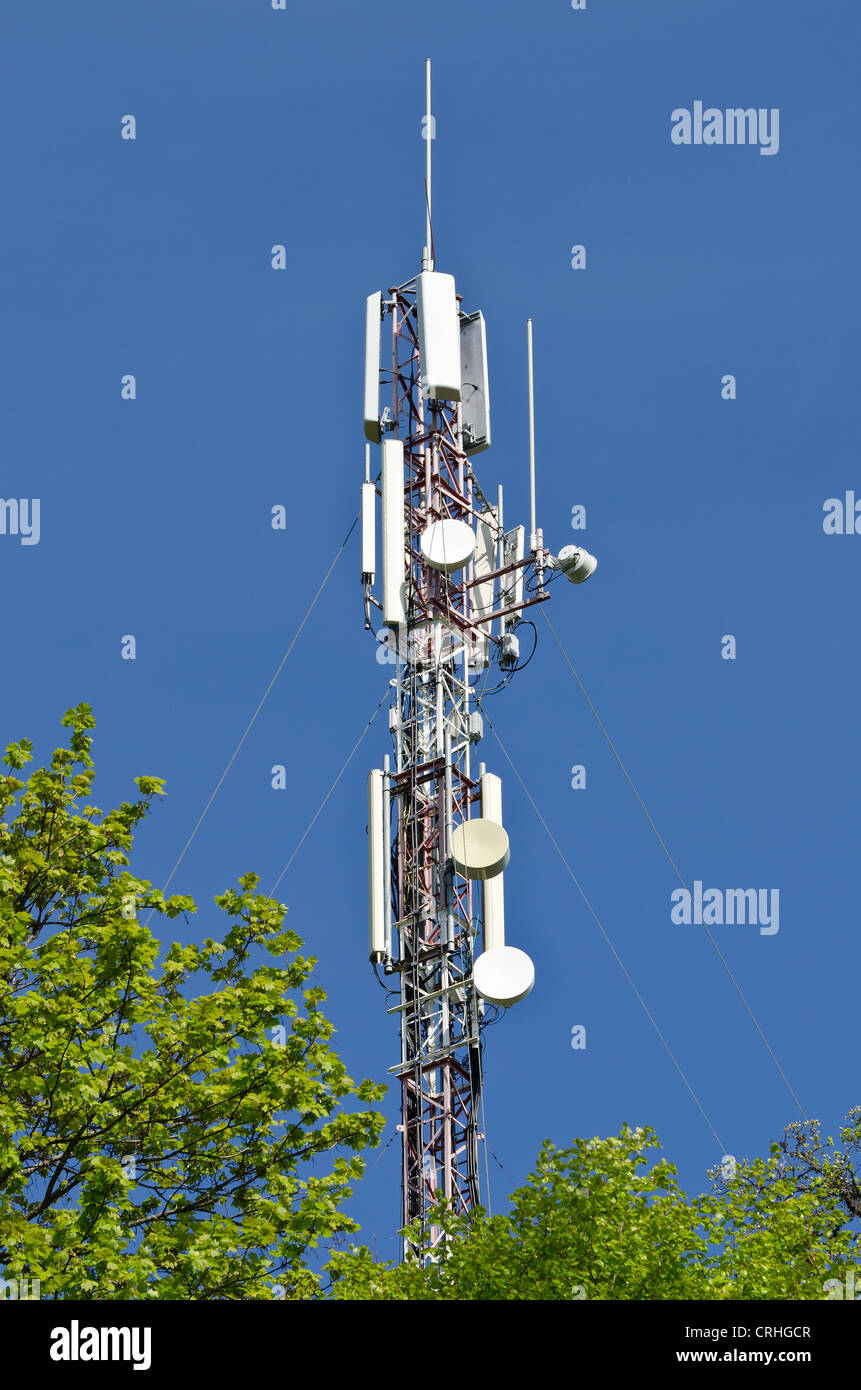 Modern antenna equipment for mobile communications in the sky Stock ...