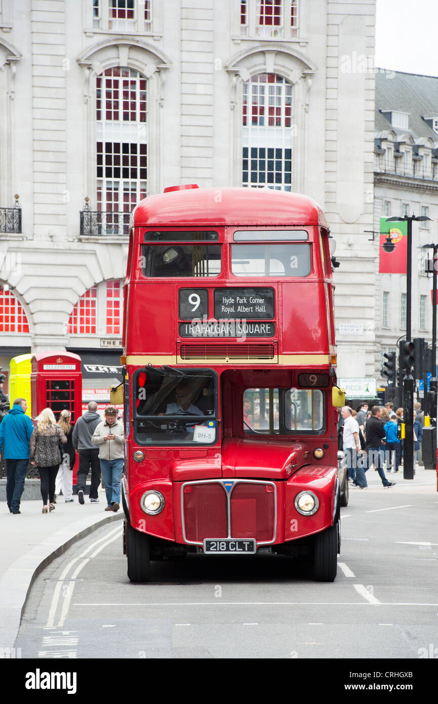 London Routemaster bus parked in Piccadilly Circus. London Stock Photo