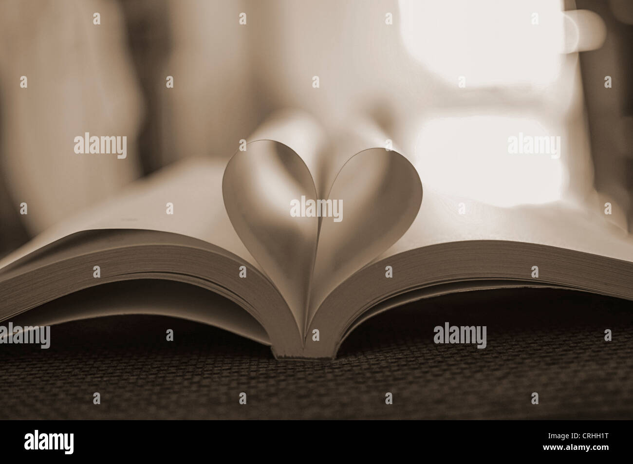 Book pages curved into a heart shape Stock Photo