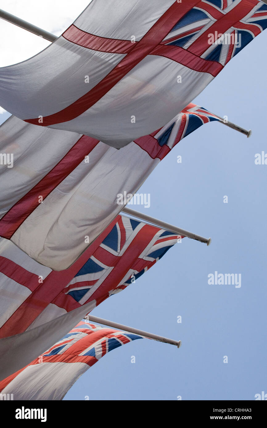 The saint flag with the union jack flying hires stock