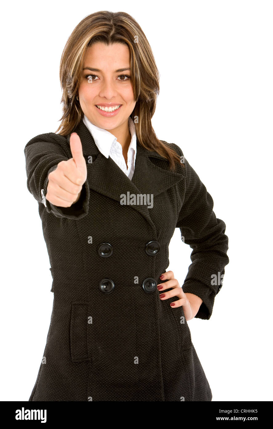 smiling attractive young businesswoman making thumb up Stock Photo