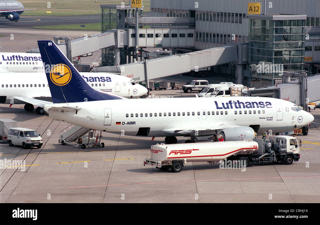 Duesseldorf, Germany, the aircraft is refueled Stock Photo