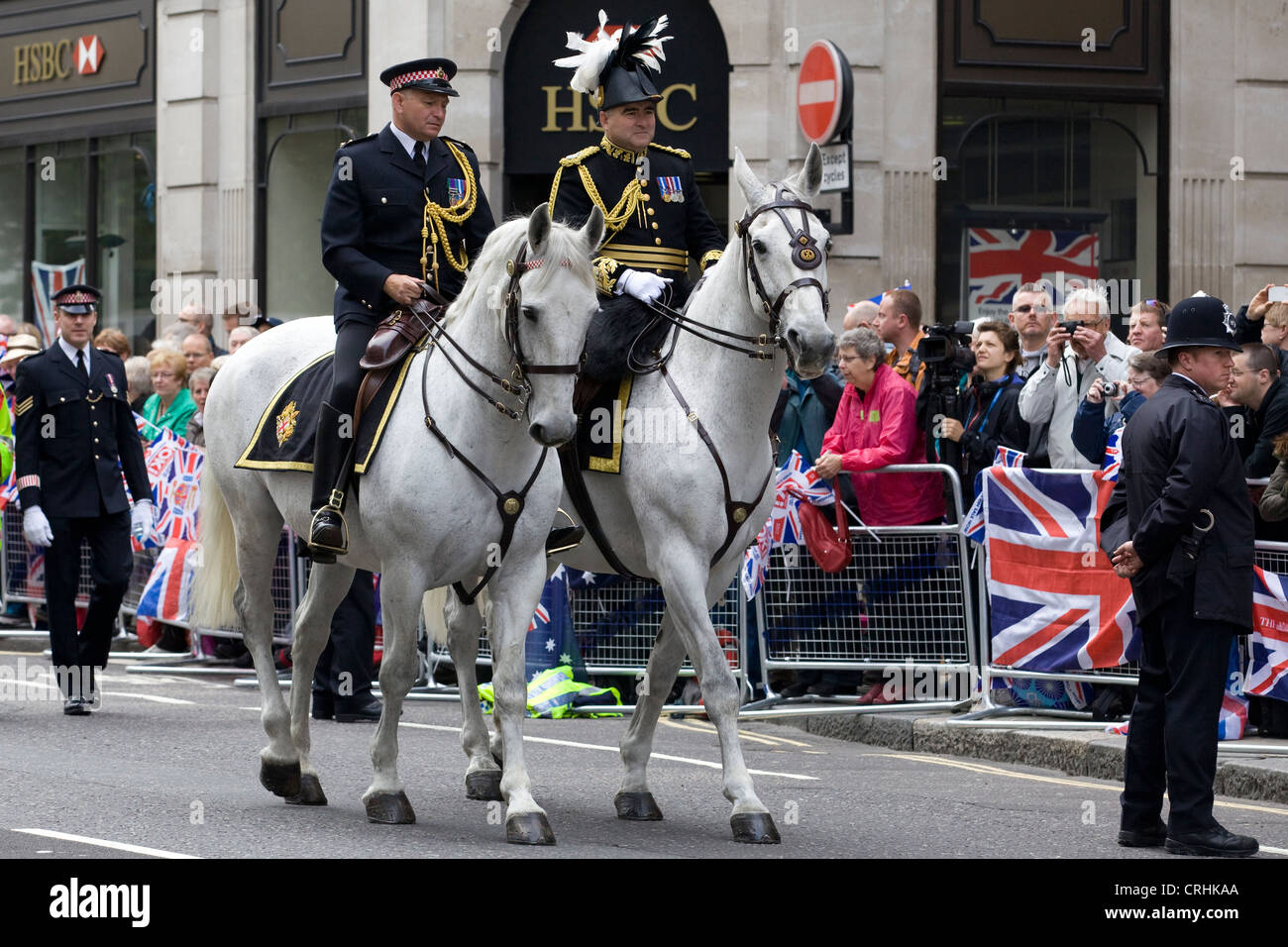 chief inspector of the London Metropolitan Police force on Horseback riding in ceremonial dress from st pauls Cathedral London Stock Photo