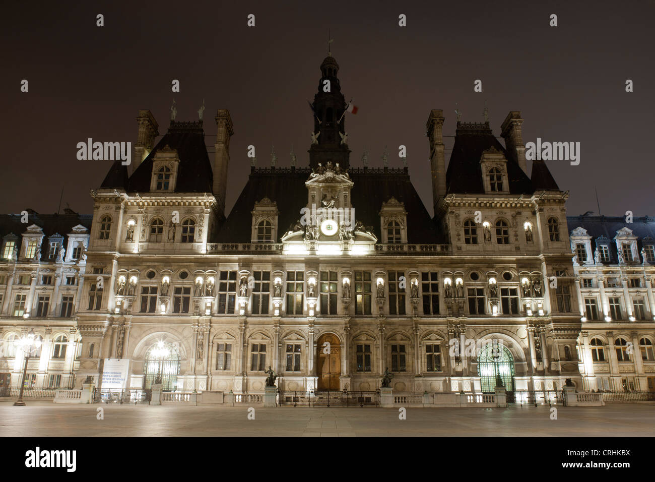 France, Paris, Hotel de Ville illuminated at night Stock Photo - Alamy