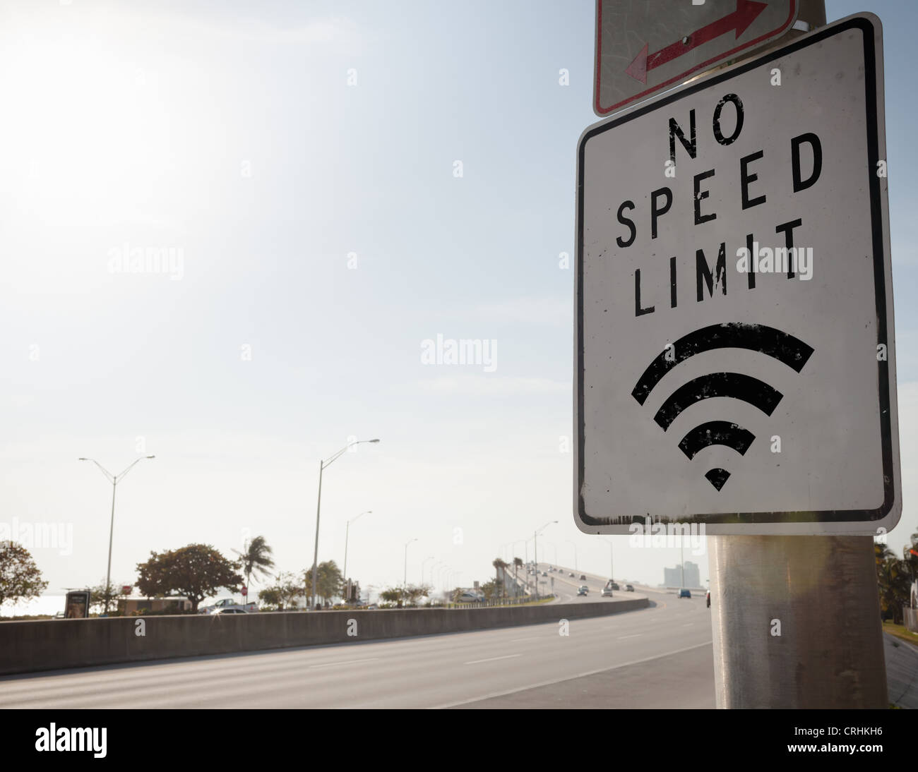 No speed limit sign on freeway Stock Photo