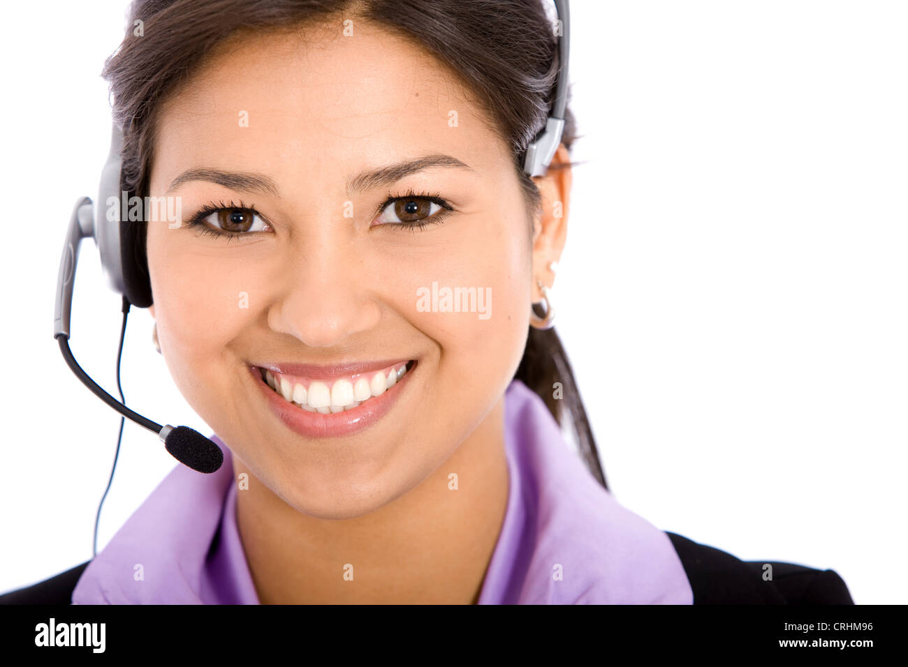 beautiful business customer support woman with headset smiling Stock Photo