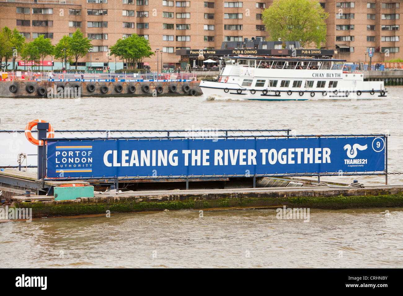 A litter trap on the River Thames, London, UK Stock Photo Alamy