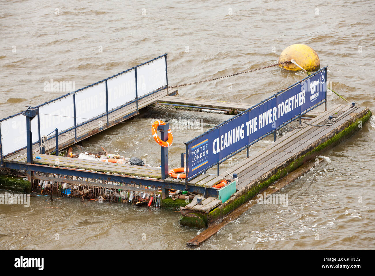 A litter trap on the River Thames, London, UK Stock Photo Alamy