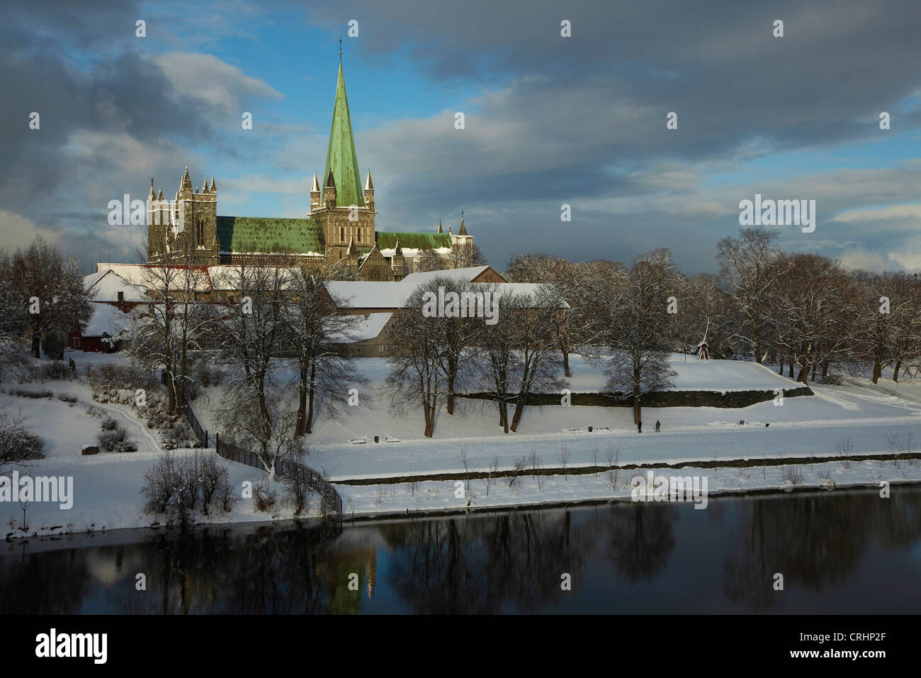 view over the Nidelva to Nidaros Cathedral, Norway, Troendelag, Trondheim Stock Photo