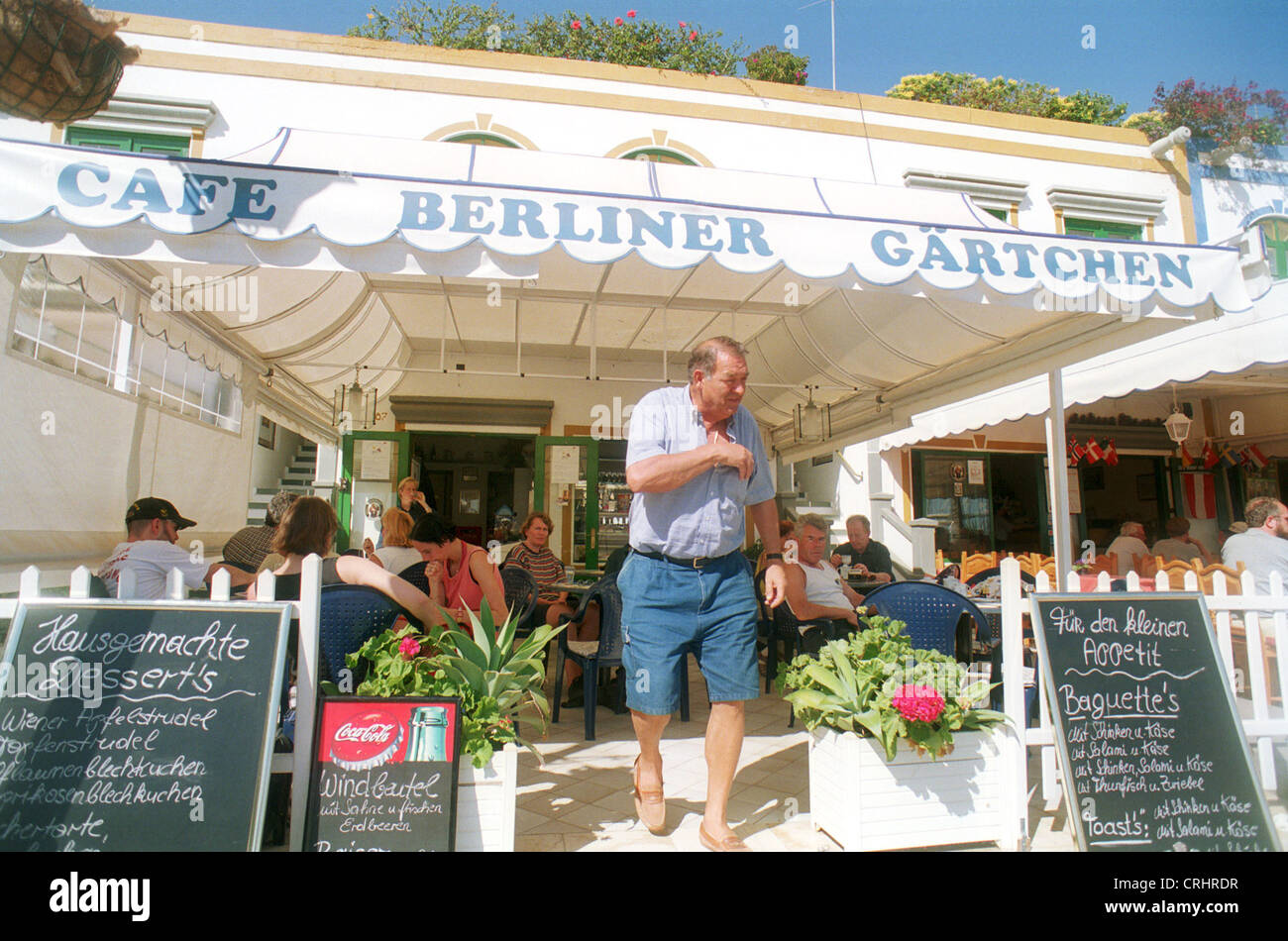 Puerto de Mogan, Gran Canaria, Spain, Cafe Berlin Gaertchen-in harbor Stock Photo