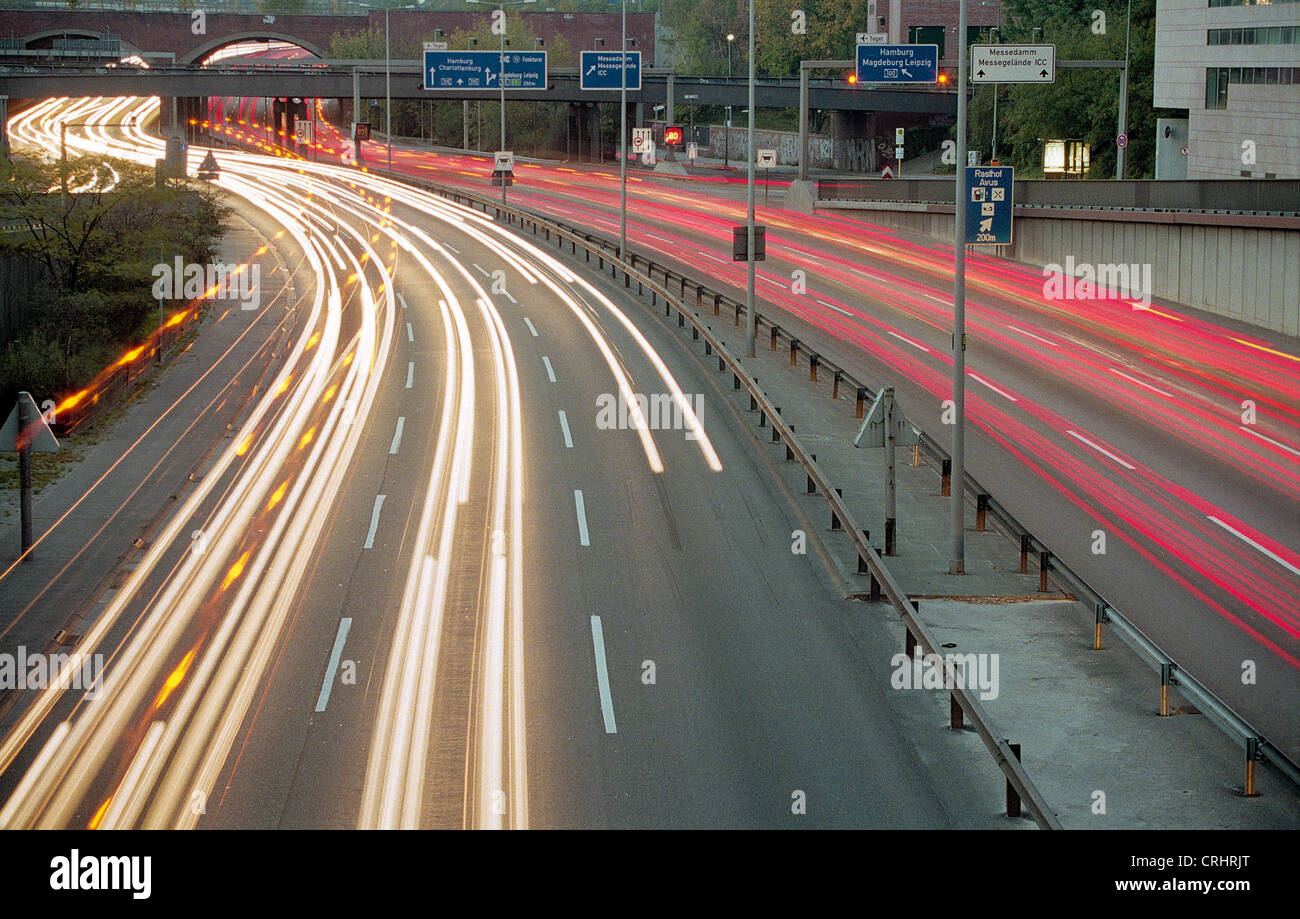Berlin, Germany, city highway at night with light trails Stock Photo ...
