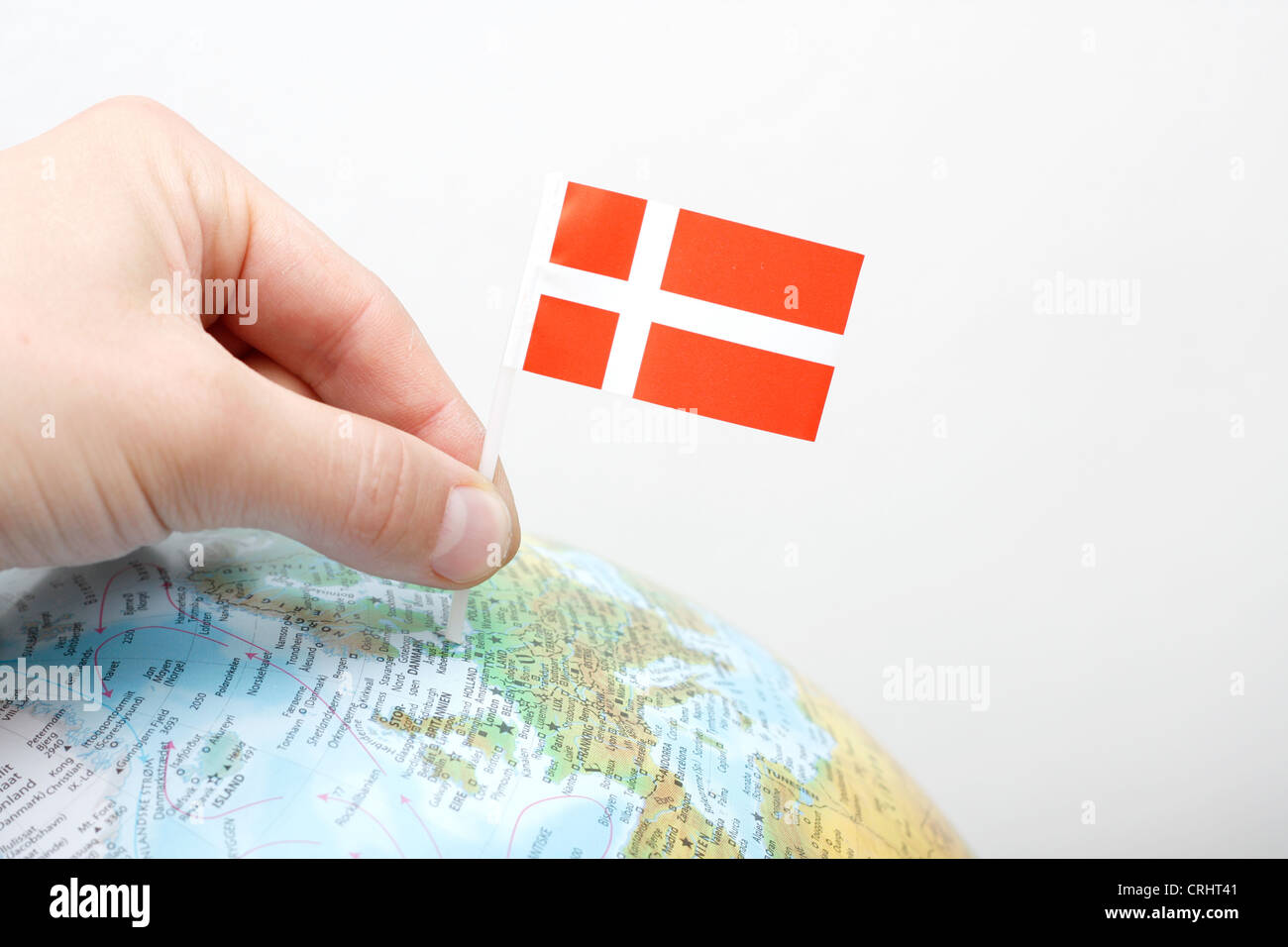 Denmark on a globe Stock Photo