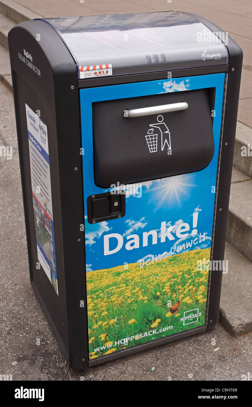 Big Belly solar compactor (waste bin) Dusseldorf Germany Stock Photo