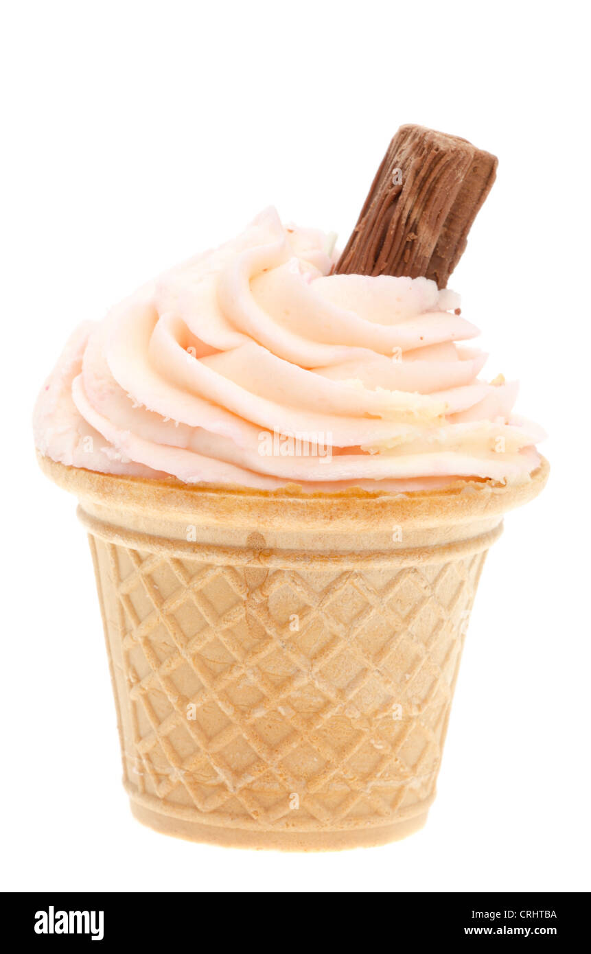 A cupcake that looks like an ice cream cone complete with a chocolate