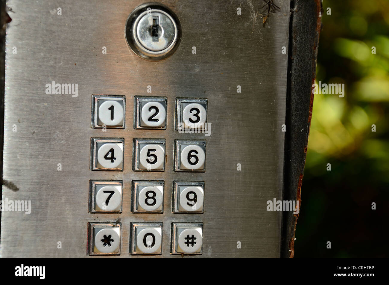 Pre-digital pushbutton security system starts to look antiquated in the 21st century Stock Photo
