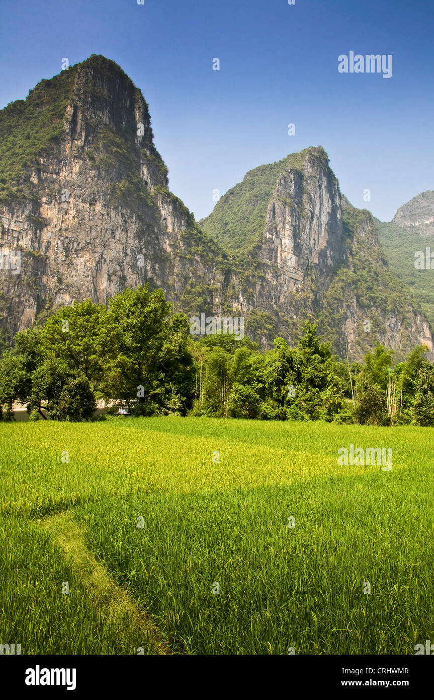 Landscape the Li river between Guilin and  Yangshuo, Guangxi province - China Stock Photo