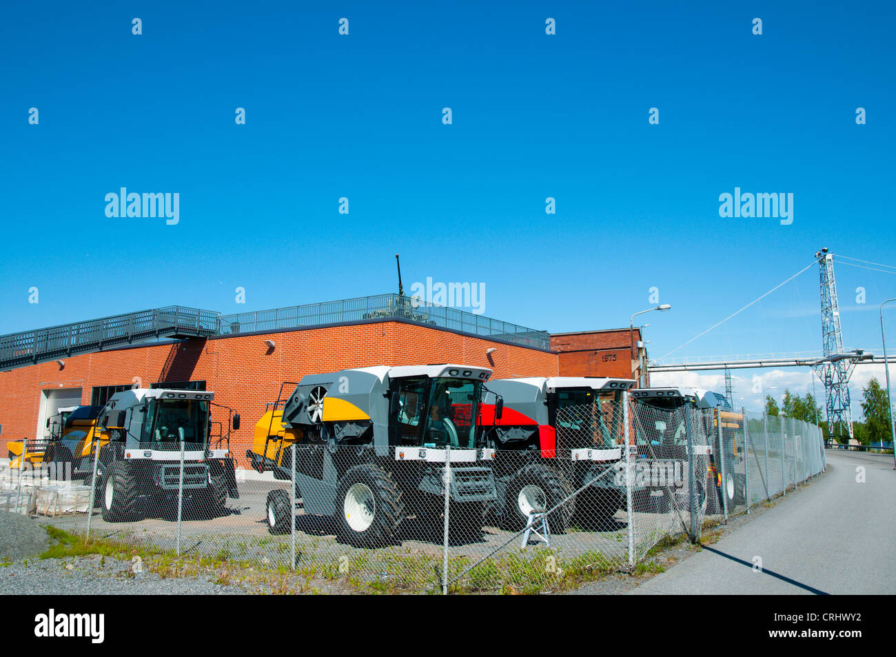 Finished combine harvesters at Rosenlew factory Pori Finland Europe Stock Photo