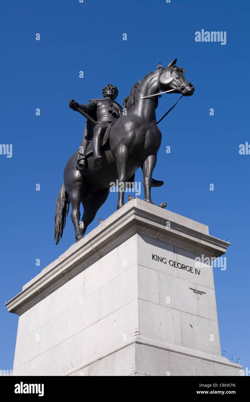 Bronze statue of King George IV mounted on horseback in Trafalgar Square, London, England, UK Stock Photo
