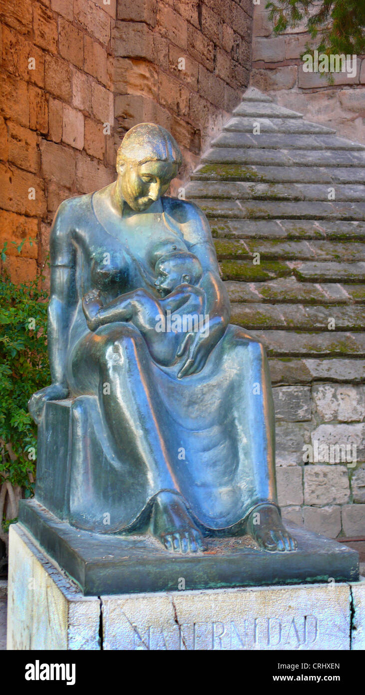 memorial of Virgin Mary in the backyard of the cathedral La Seu, Spain, Balearen, Majorca, Palma de Mallorca Stock Photo