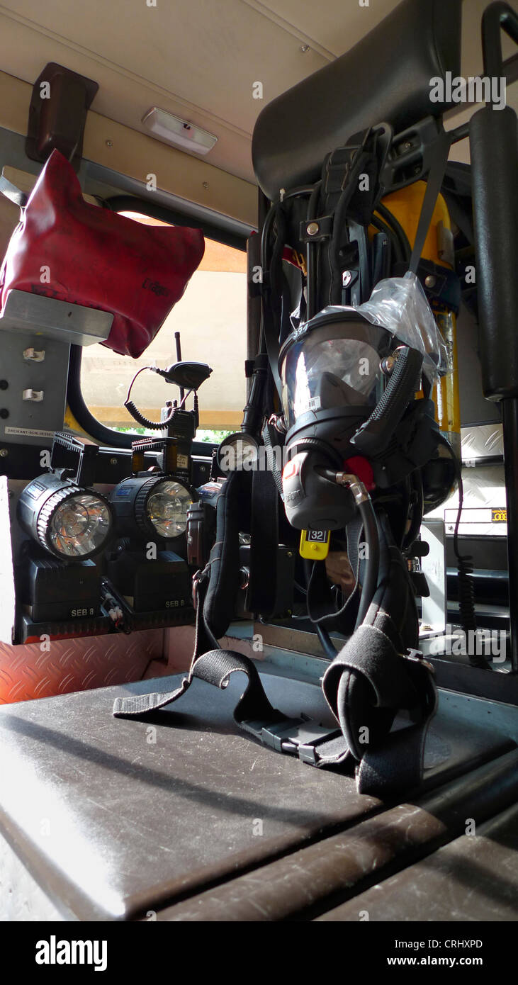 equipment of a fire engine, face mask, Germany Stock Photo Alamy