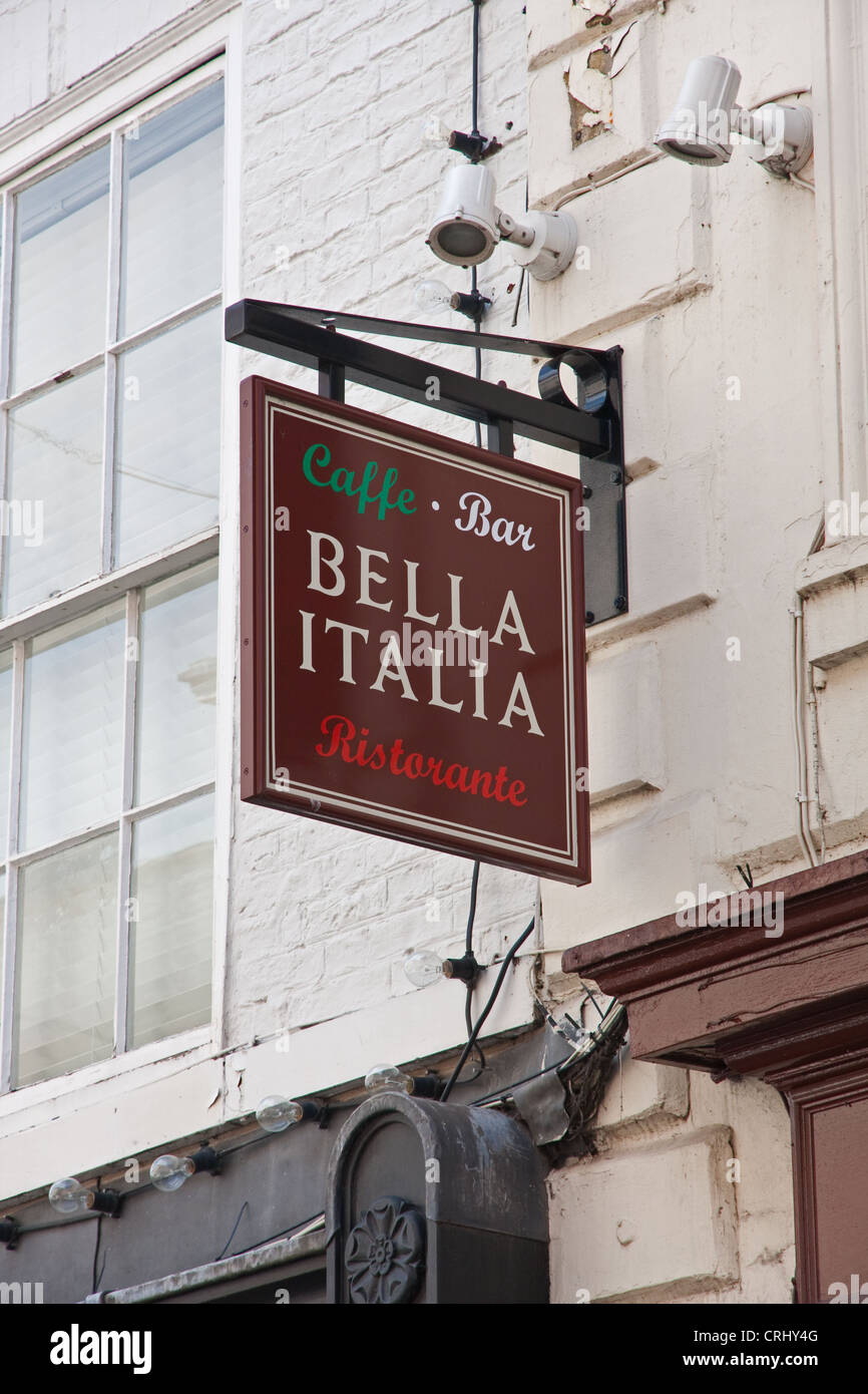 Sign over Bella Italia restaurant, York Stock Photo