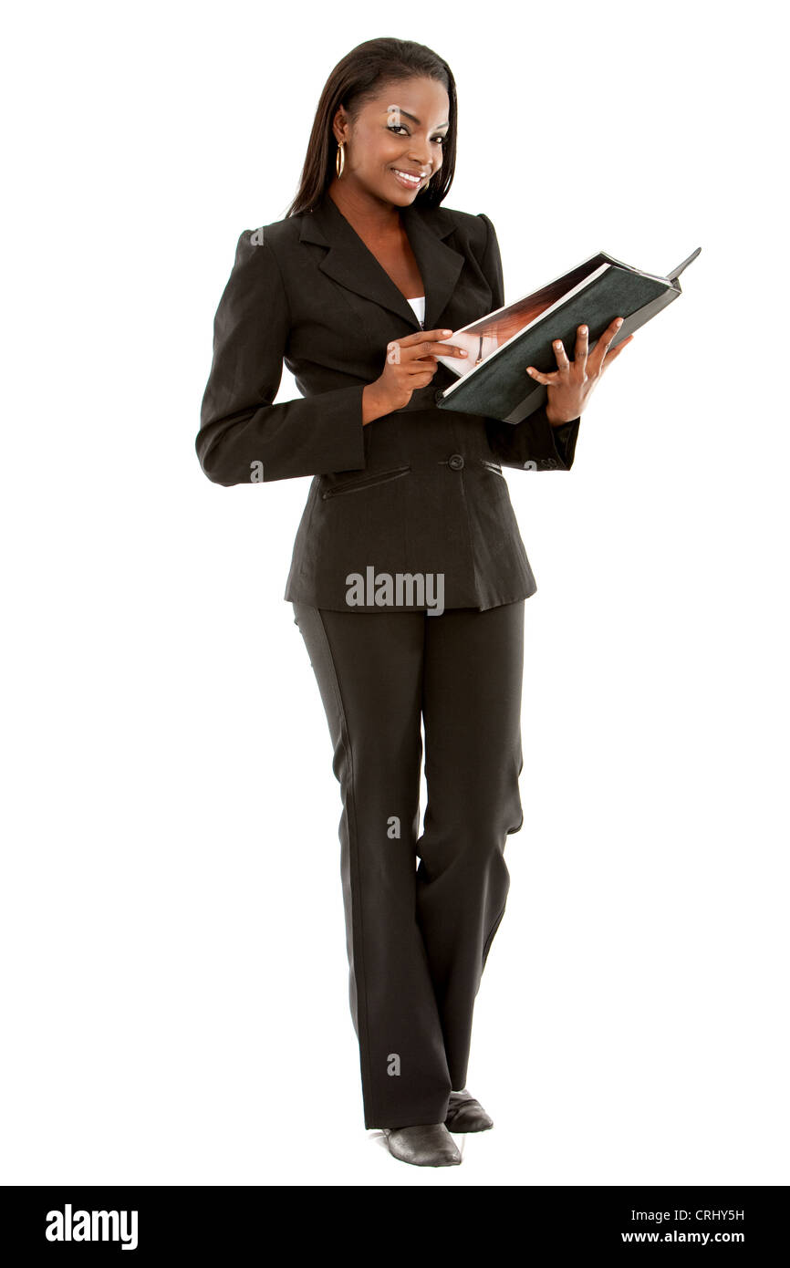 young business woman thumbing in presentation folder Stock Photo