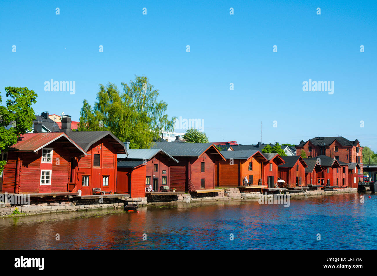 Ranta-aitat, wooden houses by Porvoonjoki river old town Porvoo Uusimaa, Finland Stock Photo