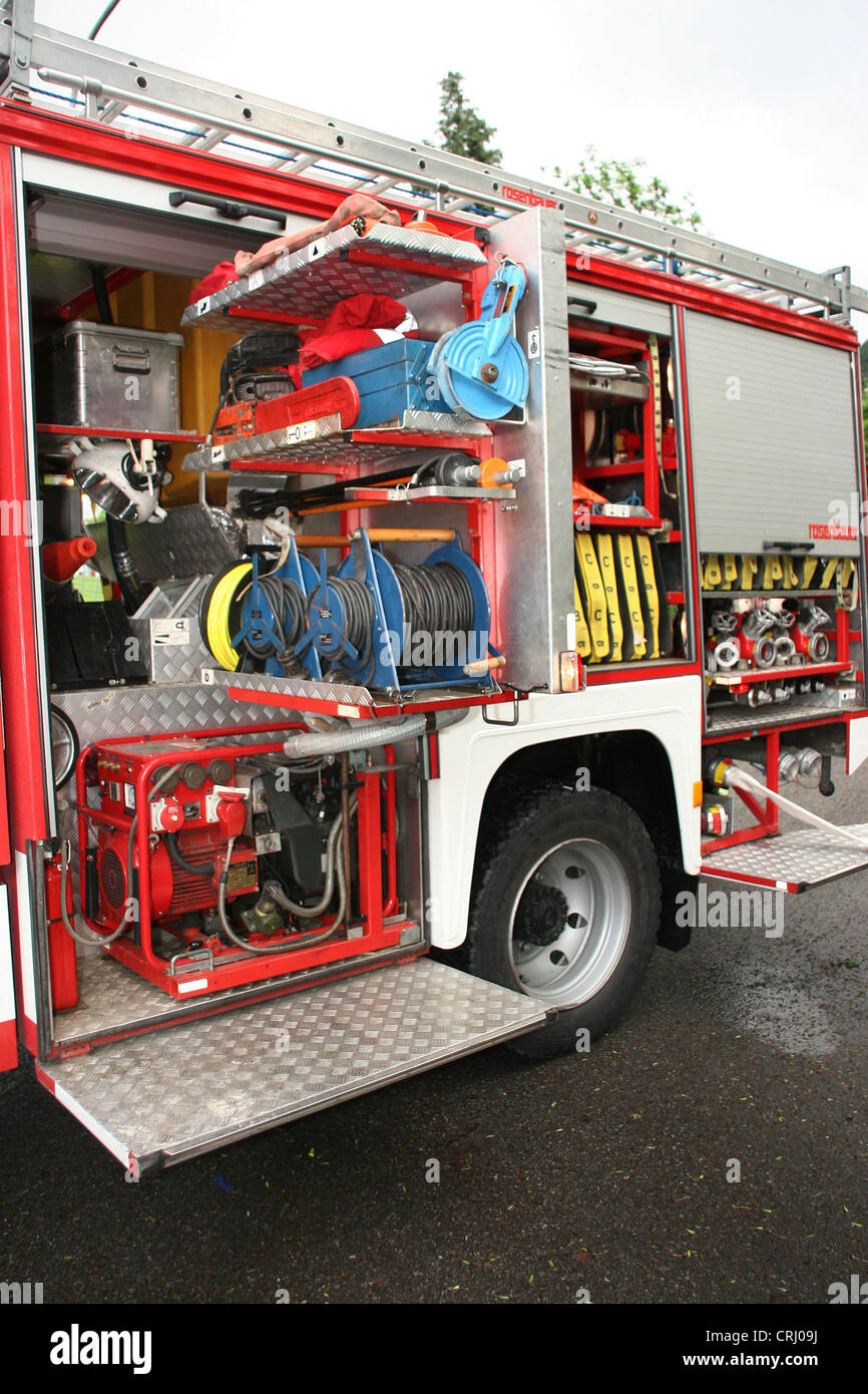 open fire brigade car Stock Photo