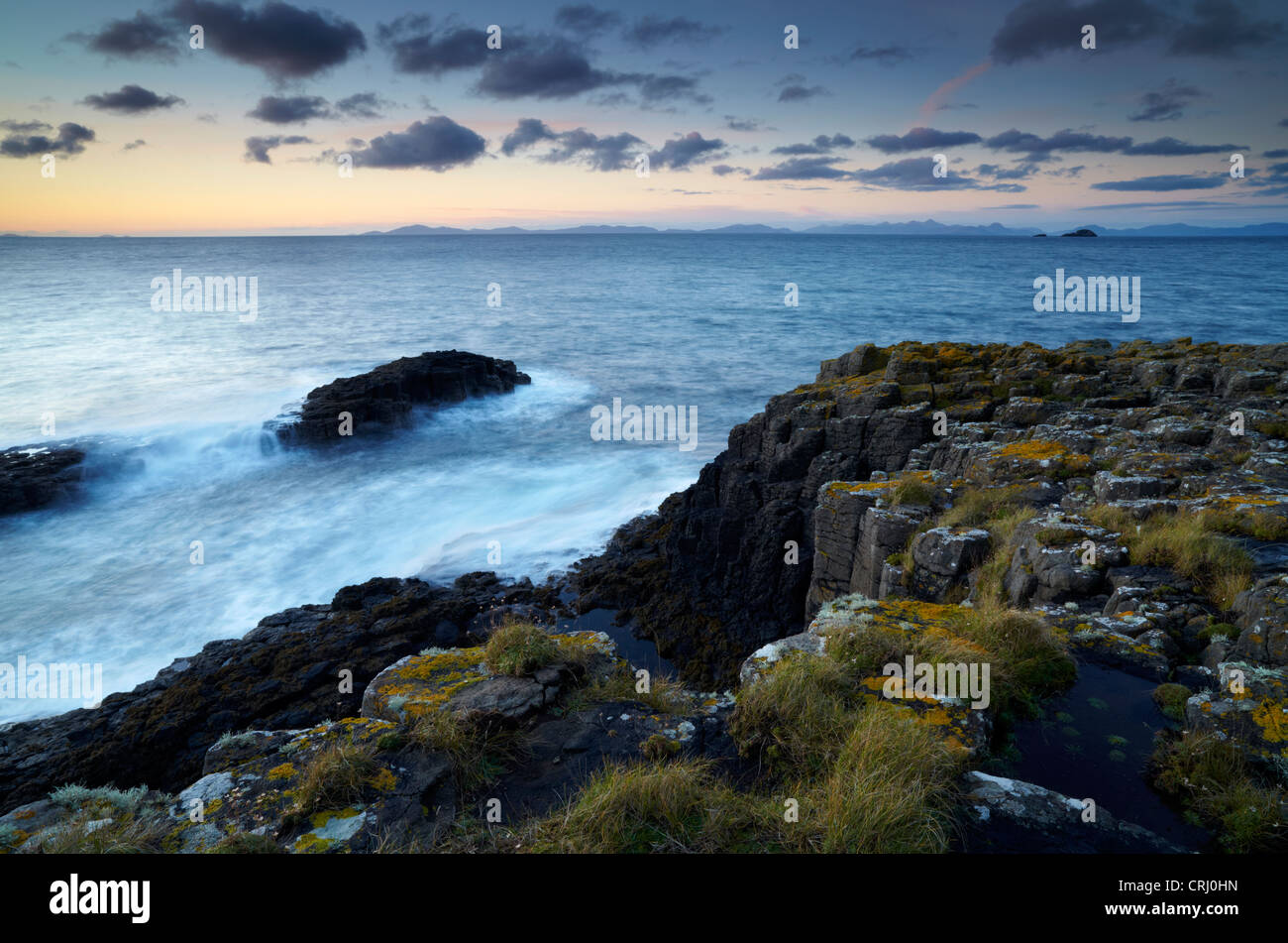 A November evening at the site of the Cave of Gold near Kilmuir with the Outer Hebrides in the