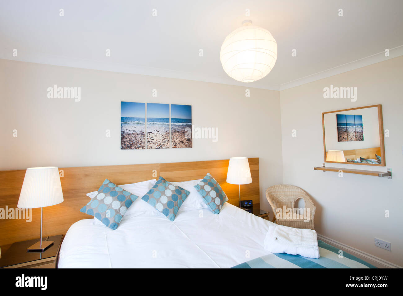 The Bedroom of a holiday cottage in Broadford, Isle of Skye, Scotland, UK. Stock Photo