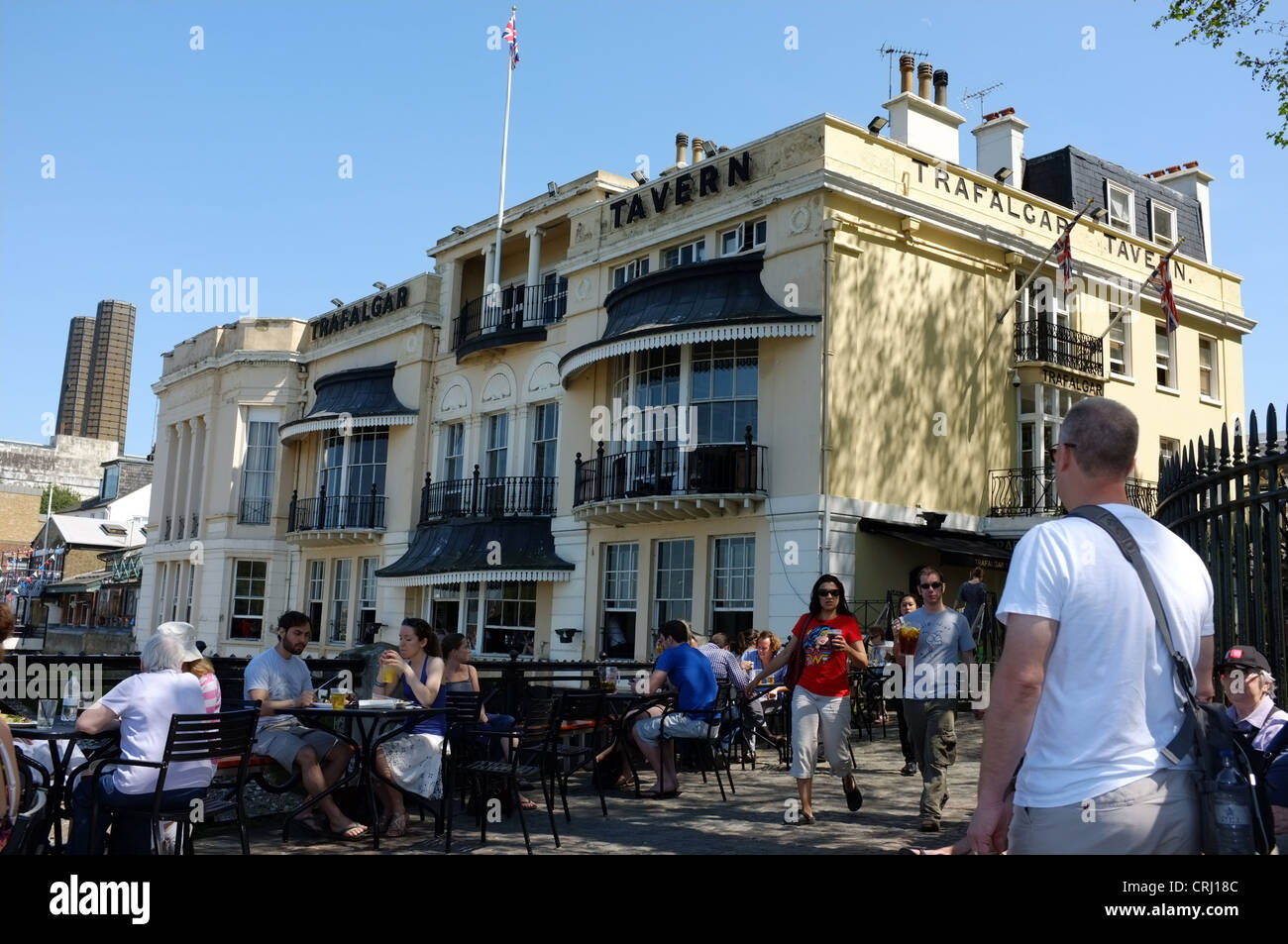 A summers day outside the Trafalgar Tavern in Greenwich, London UK Stock Photo