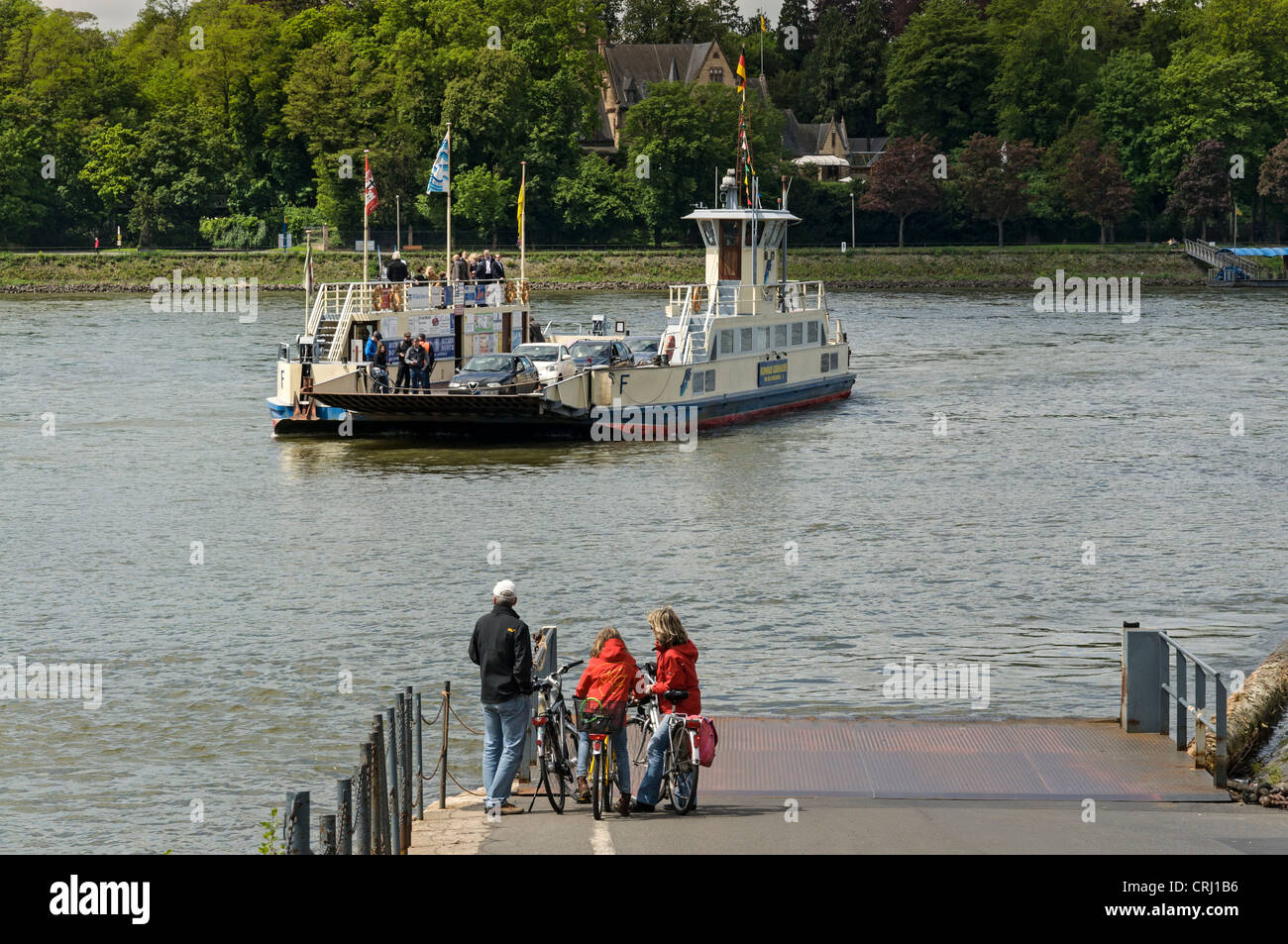 Rhine ferry approaching Königswinter, Germany. Stock Photo