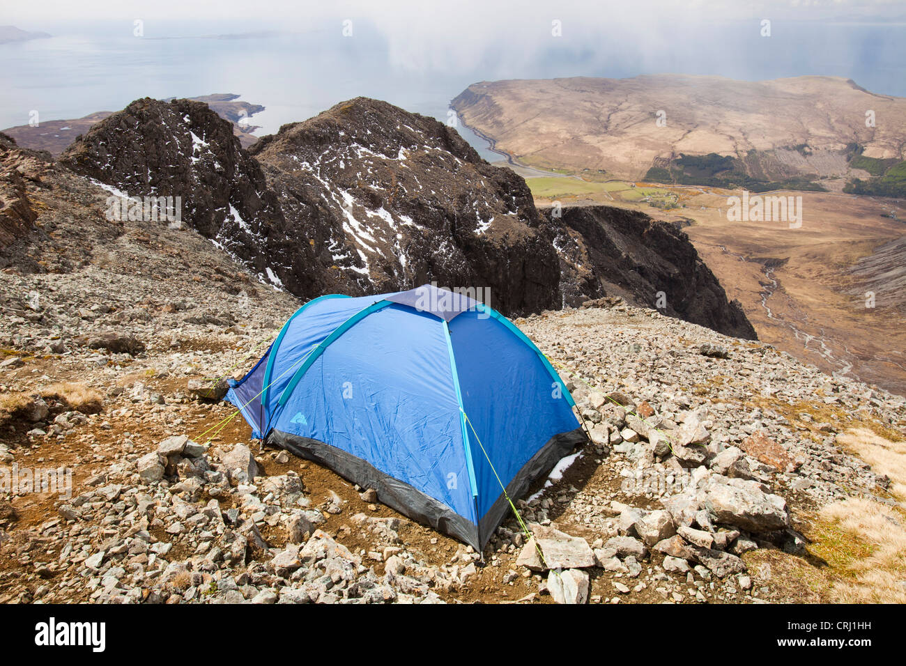 A tent on Sgurr Dearg in the Cuillin mountins, Isle of Skye, Scotland, UK. Stock Photo