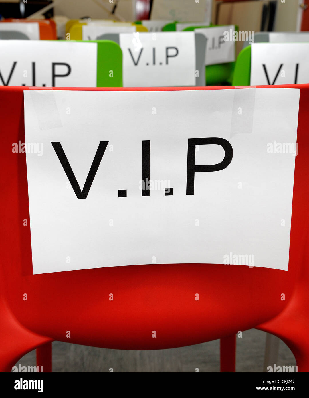 coloured seats labeled v.i.p. Stock Photo