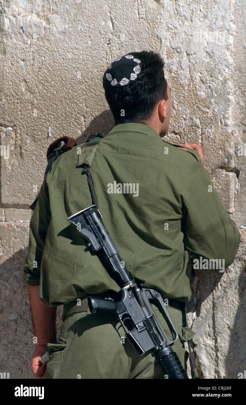 Soldier at the Western Wall Stock Photo