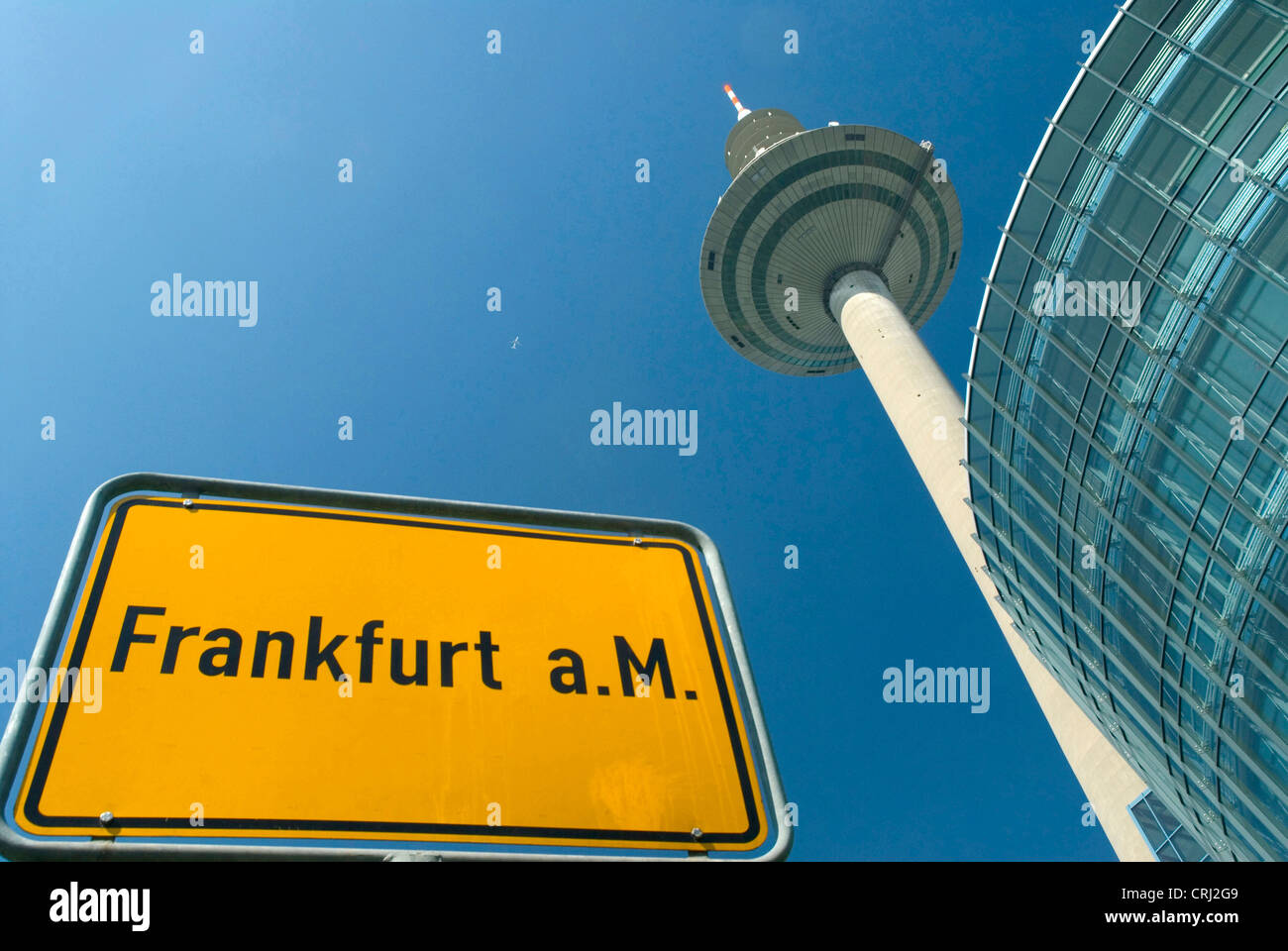 TV-Tower with city sign, Germany, Hesse, Frankfurt am Main Stock Photo