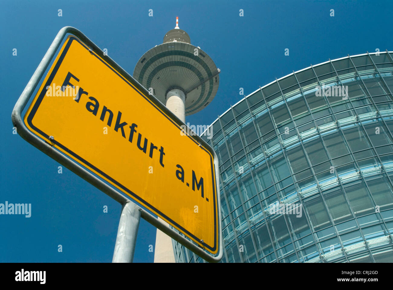 TV-Tower with city sign, Germany, Hesse, Frankfurt am Main Stock Photo