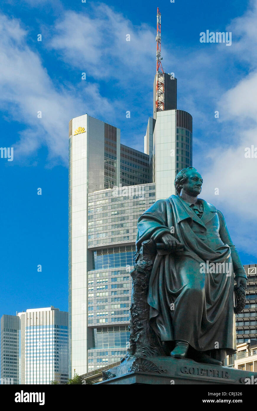 Commer Bank with Goethe memorial in foreground, Germany, Hesse, Frankfurt am Main Stock Photo